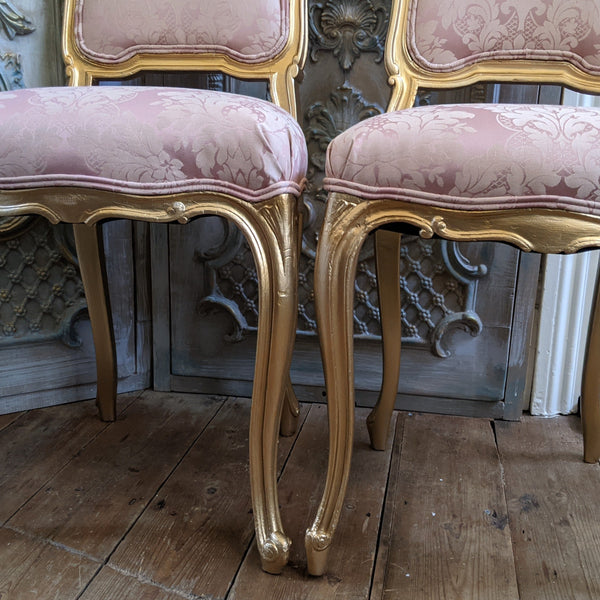 Antique FRENCH Louis Shabby Chic GOLD & Dusky Pink Carved Hall Boudoir Parlour Dining Chair