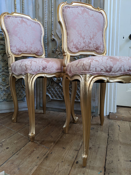 Antique FRENCH Louis Shabby Chic GOLD & Dusky Pink Carved Hall Boudoir Parlour Dining Chair