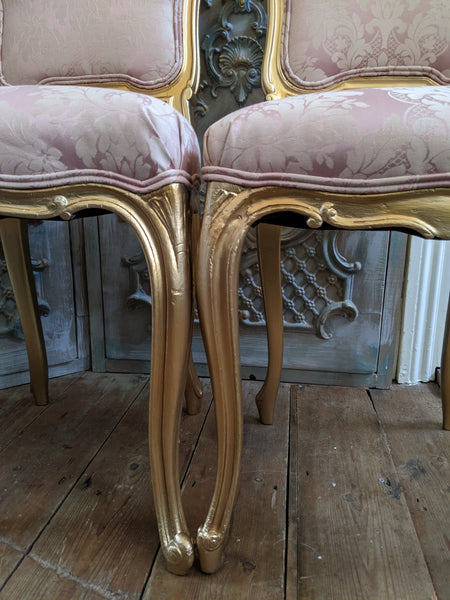Antique FRENCH Louis Shabby Chic GOLD & Dusky Pink Carved Hall Boudoir Parlour Dining Chair