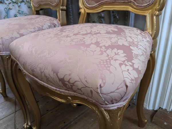 Antique FRENCH Louis Shabby Chic GOLD & Dusky Pink Carved Hall Boudoir Parlour Dining Chair