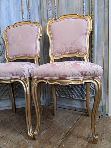 Antique FRENCH Louis Shabby Chic GOLD & Dusky Pink Carved Hall Boudoir Parlour Dining Chair