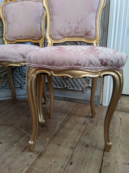 Antique FRENCH Louis Shabby Chic GOLD & Dusky Pink Carved Hall Boudoir Parlour Dining Chair