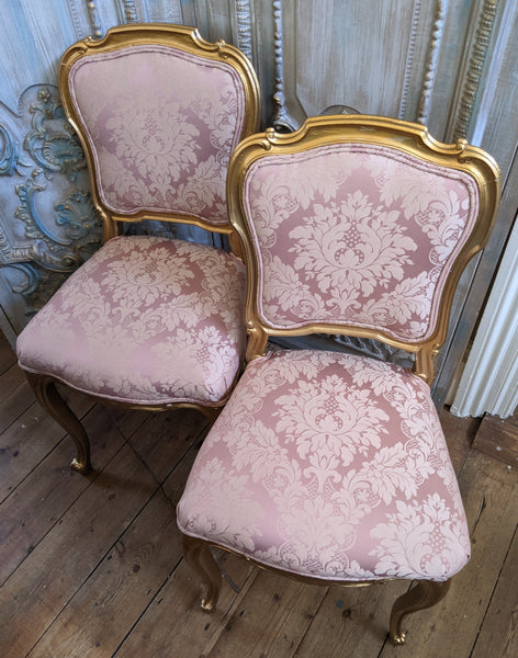 Antique FRENCH Louis Shabby Chic GOLD & Dusky Pink Carved Hall Boudoir Parlour Dining Chair