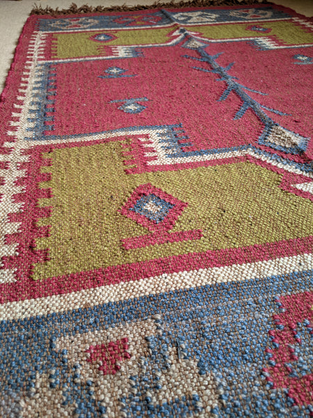 150x90cm INDIAN KILIM KELIM Jute Wool Aztec Design HAND WOVEN Carpet Rug Runner