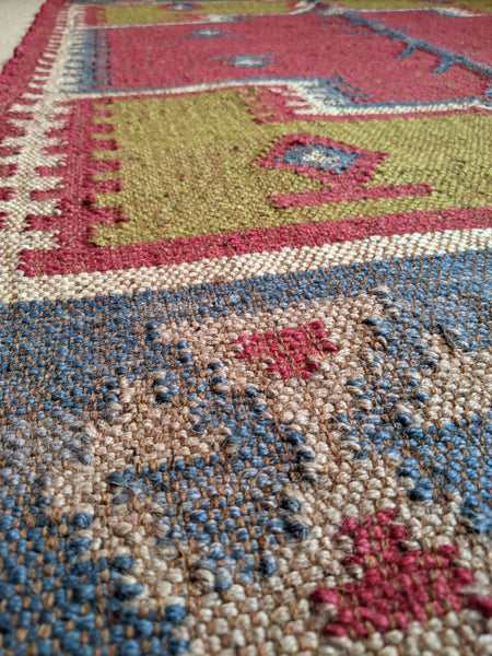 150x90cm INDIAN KILIM KELIM Jute Wool Aztec Design HAND WOVEN Carpet Rug Runner