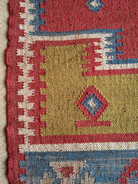 150x90cm INDIAN KILIM KELIM Jute Wool Aztec Design HAND WOVEN Carpet Rug Runner