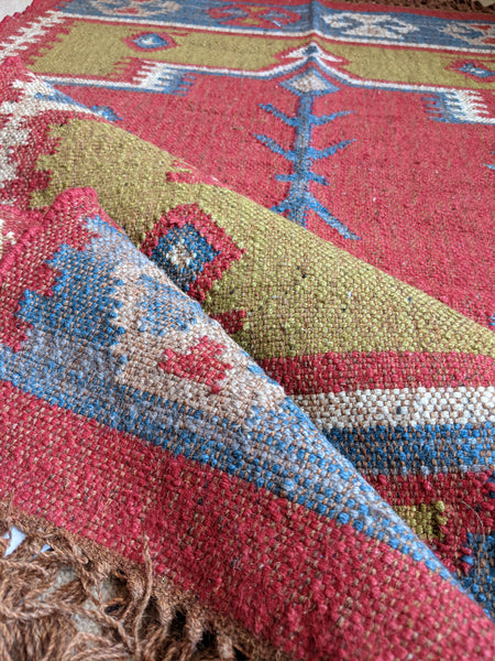 150x90cm INDIAN KILIM KELIM Jute Wool Aztec Design HAND WOVEN Carpet Rug Runner