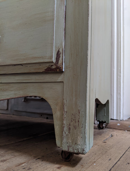 ANTIQUE Art Nouveau Distressed GREEN Painted Shabby Chic Chest of 2 Over 2 Drawer Unit