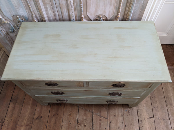 ANTIQUE Art Nouveau Distressed GREEN Painted Shabby Chic Chest of 2 Over 2 Drawer Unit