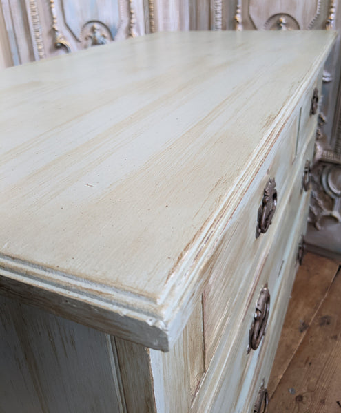 ANTIQUE Art Nouveau Distressed GREEN Painted Shabby Chic Chest of 2 Over 2 Drawer Unit