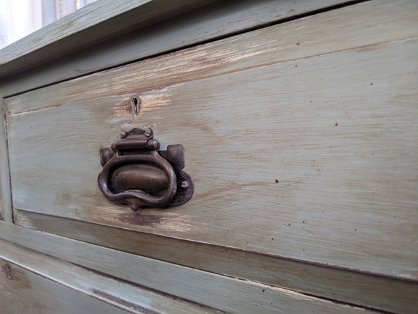 ANTIQUE Art Nouveau Distressed GREEN Painted Shabby Chic Chest of 2 Over 2 Drawer Unit
