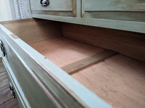 ANTIQUE Art Nouveau Distressed GREEN Painted Shabby Chic Chest of 2 Over 2 Drawer Unit