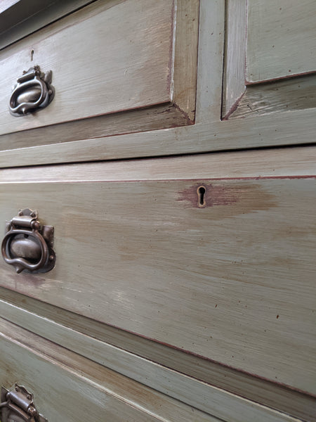 ANTIQUE Art Nouveau Distressed GREEN Painted Shabby Chic Chest of 2 Over 2 Drawer Unit