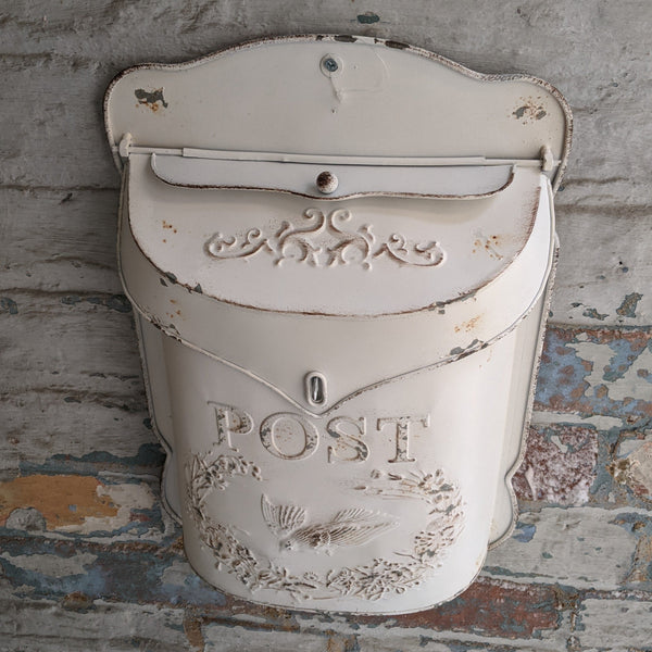 New CREAM Metal Tin Shabby Chic Vintage French Rustic Wall POST Mail Letter BOX