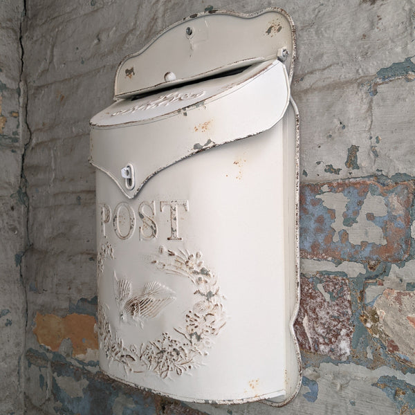 New CREAM Metal Tin Shabby Chic Vintage French Rustic Wall POST Mail Letter BOX