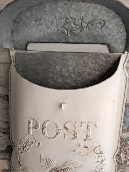 New CREAM Metal Tin Shabby Chic Vintage French Rustic Wall POST Mail Letter BOX