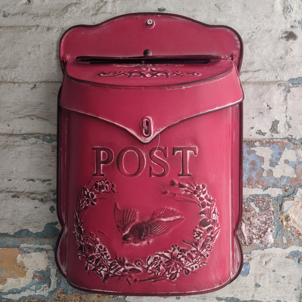 New RED Metal Tin Shabby Chic Vintage French Rustic Wall POST Mail Letter BOX