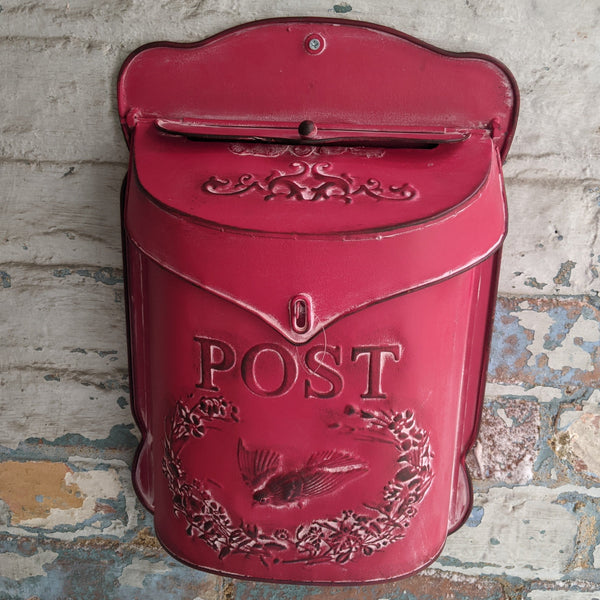 New RED Metal Tin Shabby Chic Vintage French Rustic Wall POST Mail Letter BOX