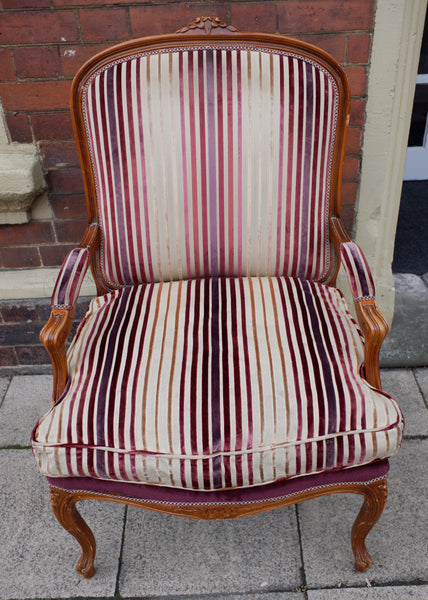 Vintage FRENCH Louis Shabby Chic Large OPEN ARM Throne Carved Armchair Chair