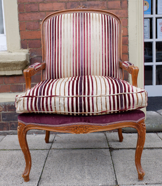 Vintage FRENCH Louis Shabby Chic Large OPEN ARM Throne Carved Armchair Chair