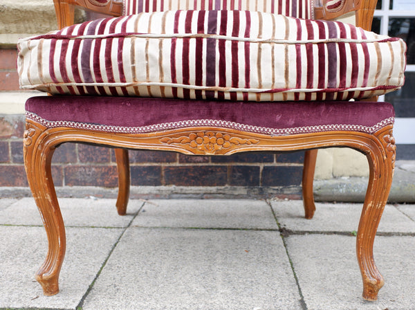 Vintage FRENCH Louis Shabby Chic Large OPEN ARM Throne Carved Armchair Chair