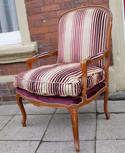 Vintage FRENCH Louis Shabby Chic Large OPEN ARM Throne Carved Armchair Chair