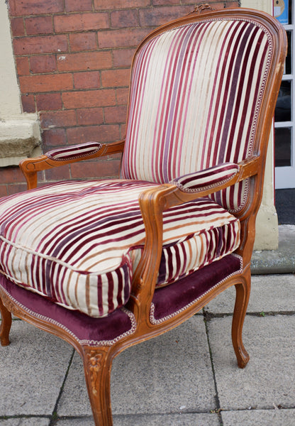 Vintage FRENCH Louis Shabby Chic Large OPEN ARM Throne Carved Armchair Chair