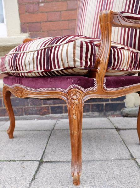 Vintage FRENCH Louis Shabby Chic Large OPEN ARM Throne Carved Armchair Chair