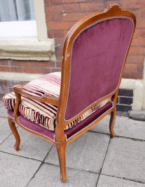 Vintage FRENCH Louis Shabby Chic Large OPEN ARM Throne Carved Armchair Chair