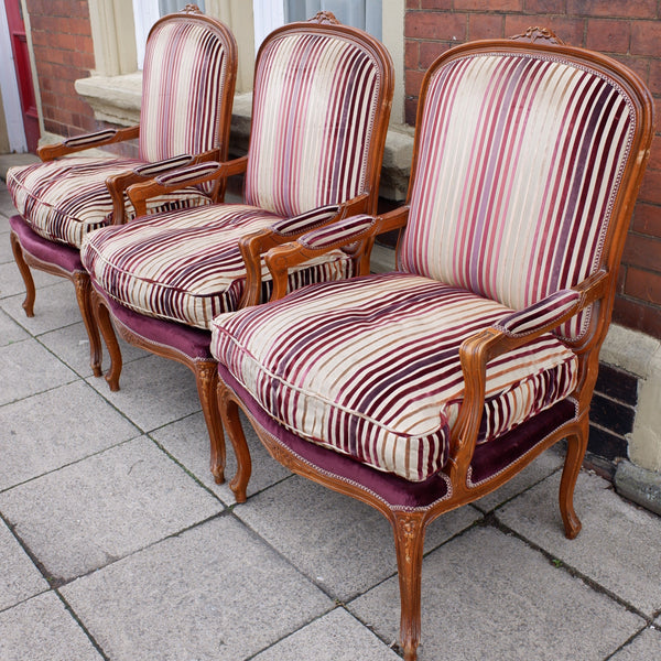 Vintage FRENCH Louis Shabby Chic Large OPEN ARM Throne Carved Armchair Chair