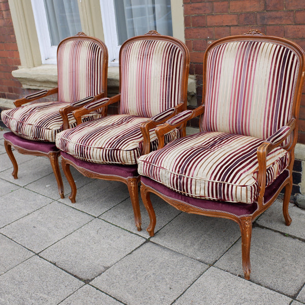 Vintage FRENCH Louis Shabby Chic Large OPEN ARM Throne Carved Armchair Chair