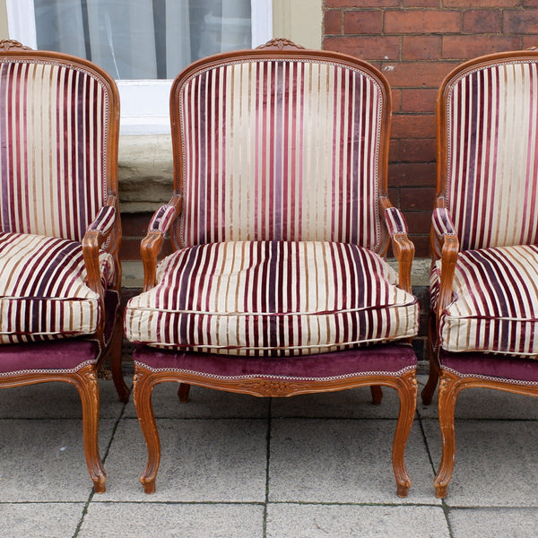 Vintage FRENCH Louis Shabby Chic Large OPEN ARM Throne Carved Armchair Chair