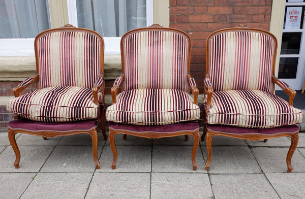 Vintage FRENCH Louis Shabby Chic Large OPEN ARM Throne Carved Armchair Chair