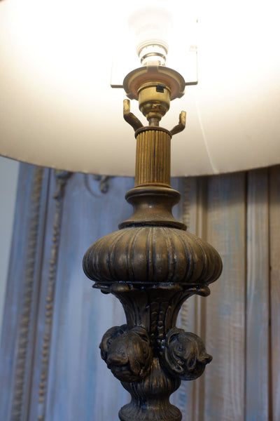 Pair of Antique Tall FRENCH Ornate Smoked Glass Marble & Spelter Table Lamps
