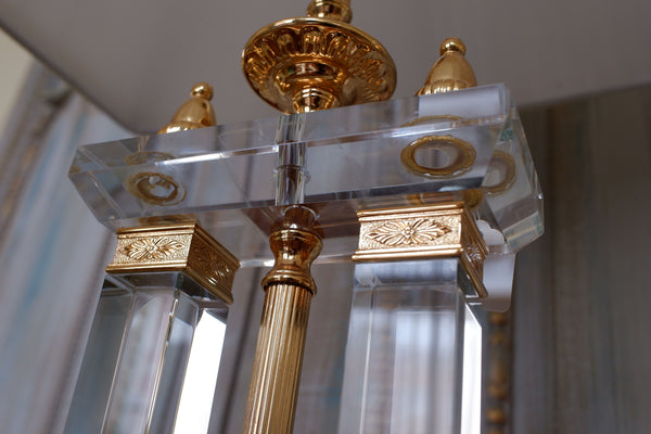 Antique FRENCH Lead Crystal Glass & 22 Carat Gold Column Table Lamp