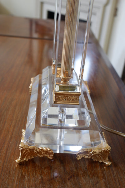 Antique FRENCH Lead Crystal Glass & 22 Carat Gold Column Table Lamp