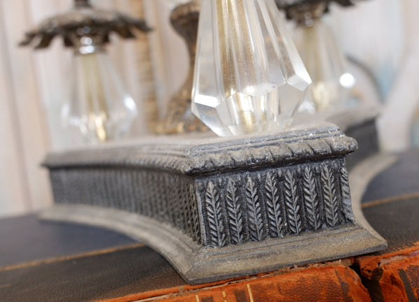 Antique Tall FRENCH Crystal Glass Lustre METAL Column Table Lamp