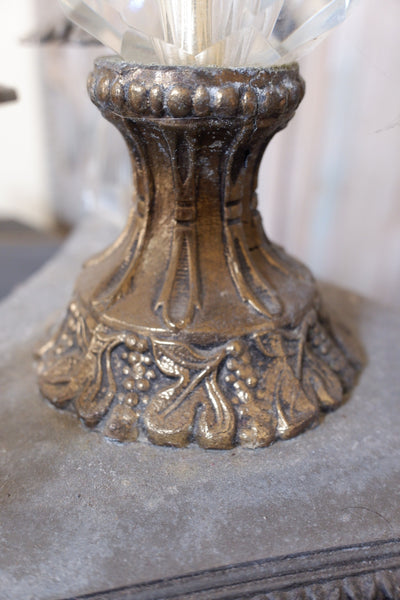 Antique Tall FRENCH Crystal Glass Lustre METAL Column Table Lamp