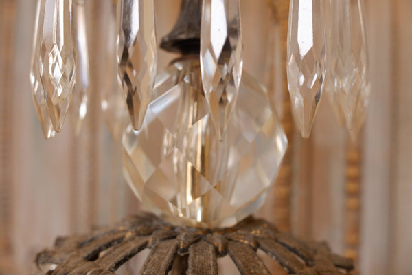 Antique Tall FRENCH Crystal Glass Lustre METAL Column Table Lamp