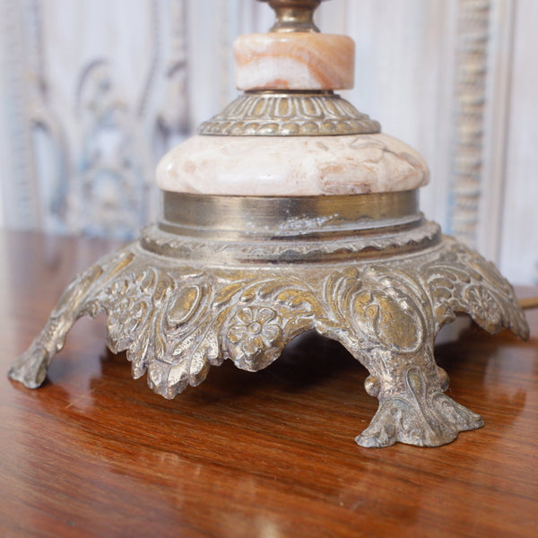 Vintage FRENCH Ornate Marble & Gold Spelter Lady Figurine Table Lamp