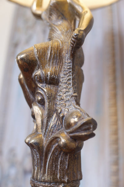 Vintage FRENCH Ornate Marble & Gold Spelter Lady Figurine Table Lamp