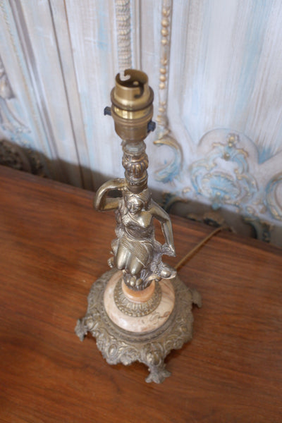 Vintage FRENCH Ornate Marble & Gold Spelter Lady Figurine Table Lamp