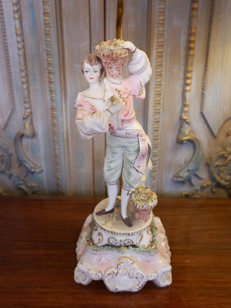 Pair of Vintage Louis XV PORCELAIN China Italian Ornate Figures Table Lamps