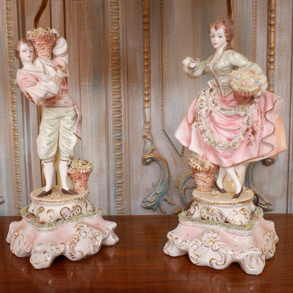 Pair of Vintage Louis XV PORCELAIN China Italian Ornate Figures Table Lamps