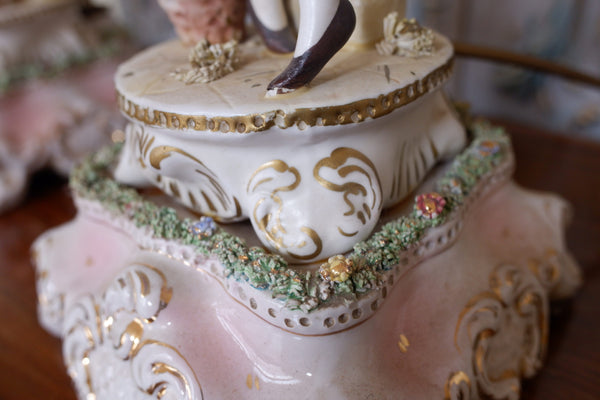 Pair of Vintage Louis XV PORCELAIN China Italian Ornate Figures Table Lamps