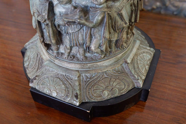 Vintage French CHURCH Figures Rustic Blue Green COLUMN Tall Table Bedside Lamp