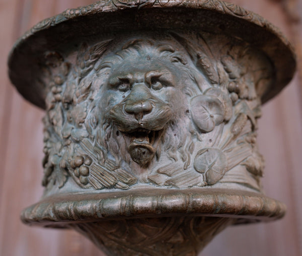 Vintage French CHURCH Figures Rustic Blue Green COLUMN Tall Table Bedside Lamp