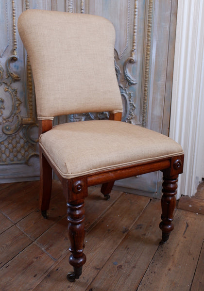 Antique Mahogany WILLIAM IV Linen Hall Dining Office Chair on Castors