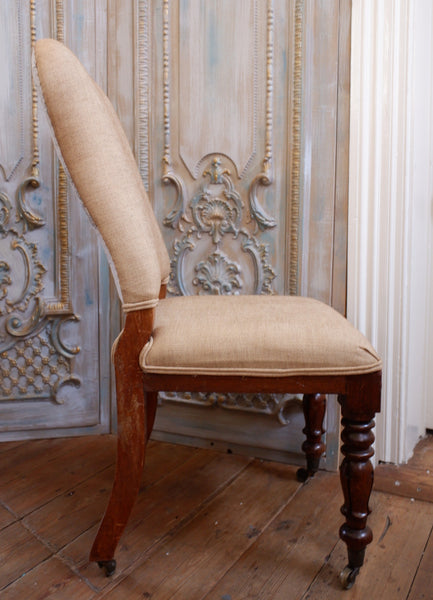 Antique Mahogany WILLIAM IV Linen Hall Dining Office Chair on Castors