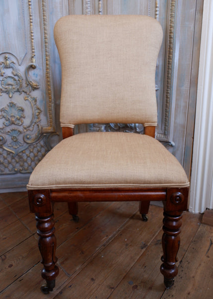 Antique Mahogany WILLIAM IV Linen Hall Dining Office Chair on Castors